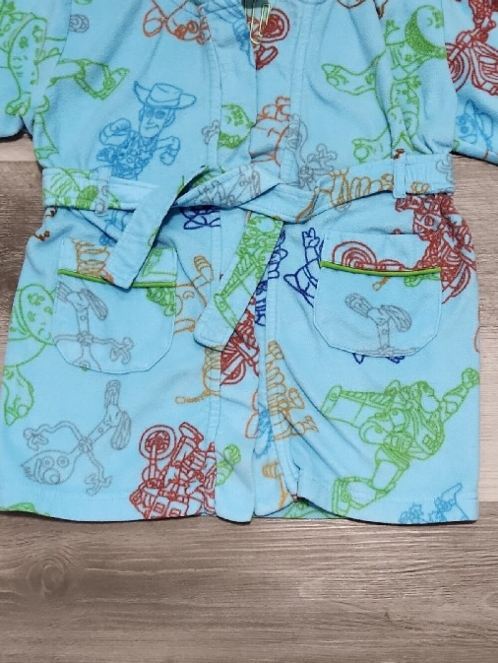 Disney Toy Story Kids Beach Bath Robe Hood Light Blue Green Satin Accent  Sz 4 - Picture 3 of 13